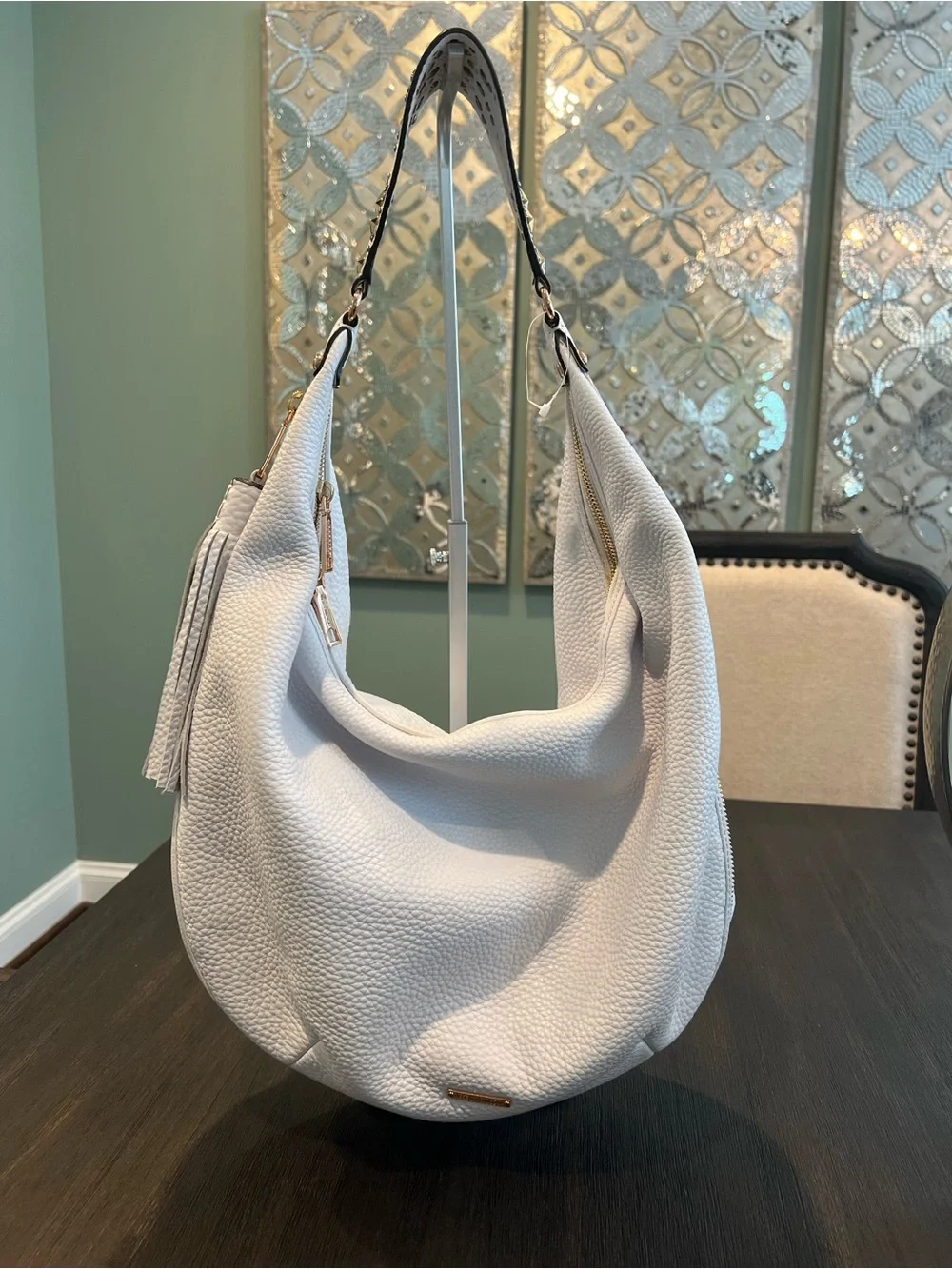 Rebecca Minkoff Bailey Austin Studded Hobo White Pebbled Leather Bag